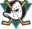 A hockey team logo featuring a mask in the shape of a duck's bill.